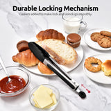 600ºF Heat Resistant Kitchen Tongs: U-Taste 9 inch Silicone Cooking Tong with Firm Sealed Non Stick Rubber Tips & Silicon Coated 18/8 Stainless Steel Handle & Smooth Locking for Serving Salad (Black) U-Taste