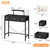HIGDBFE Small Makeup Vanity Desk 27.5''W with Mirror and Lights, Vanity Desk with 3 Fabric Drawers and Height-Adjustable Stand, Vanity Table for Girls Gifts, Bedroom and Small Spaces, Black HIGDBFE