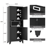 YAUWOH 69''Metal Pantry Storage Cabinet with 4 Doors & 3 Adjustable Shelves,Kitchen Pantry Cabinet with Microwave Shelf,Microwave Stand with Storage for Kicthen,Dining Room,Bathroom Black YAUWOH