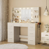 Furmax Vanity Desk with Mirror, LED Lights and Power Outlet Makeup Vanity Table with 7 Drawers and 6 Storage Shelves Dressing Table for Bedroom Dressing Room (White) Furmax