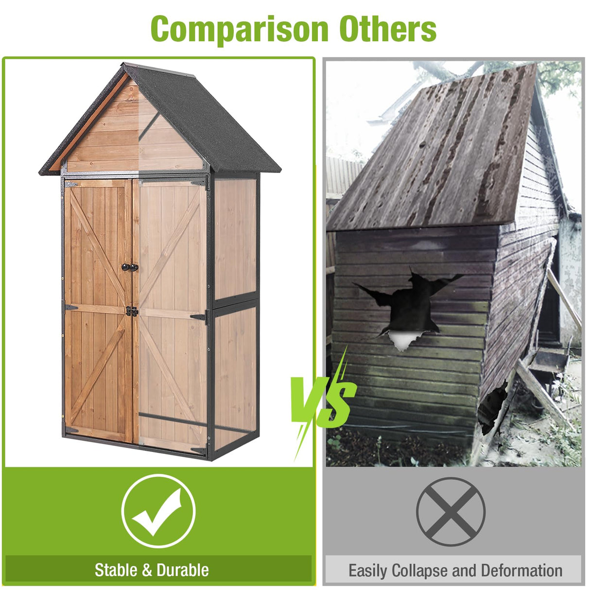 Outdoor Storage Shed with All Around Strong Metal Frame, Garden Shed with Adjustable Shelfs, Wooden Tool House with Floor, for Backyard Garden Patio Lawn, Brown Joyqinchen