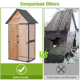 Outdoor Storage Shed with All Around Strong Metal Frame, Garden Shed with Adjustable Shelfs, Wooden Tool House with Floor, for Backyard Garden Patio Lawn, Brown Joyqinchen