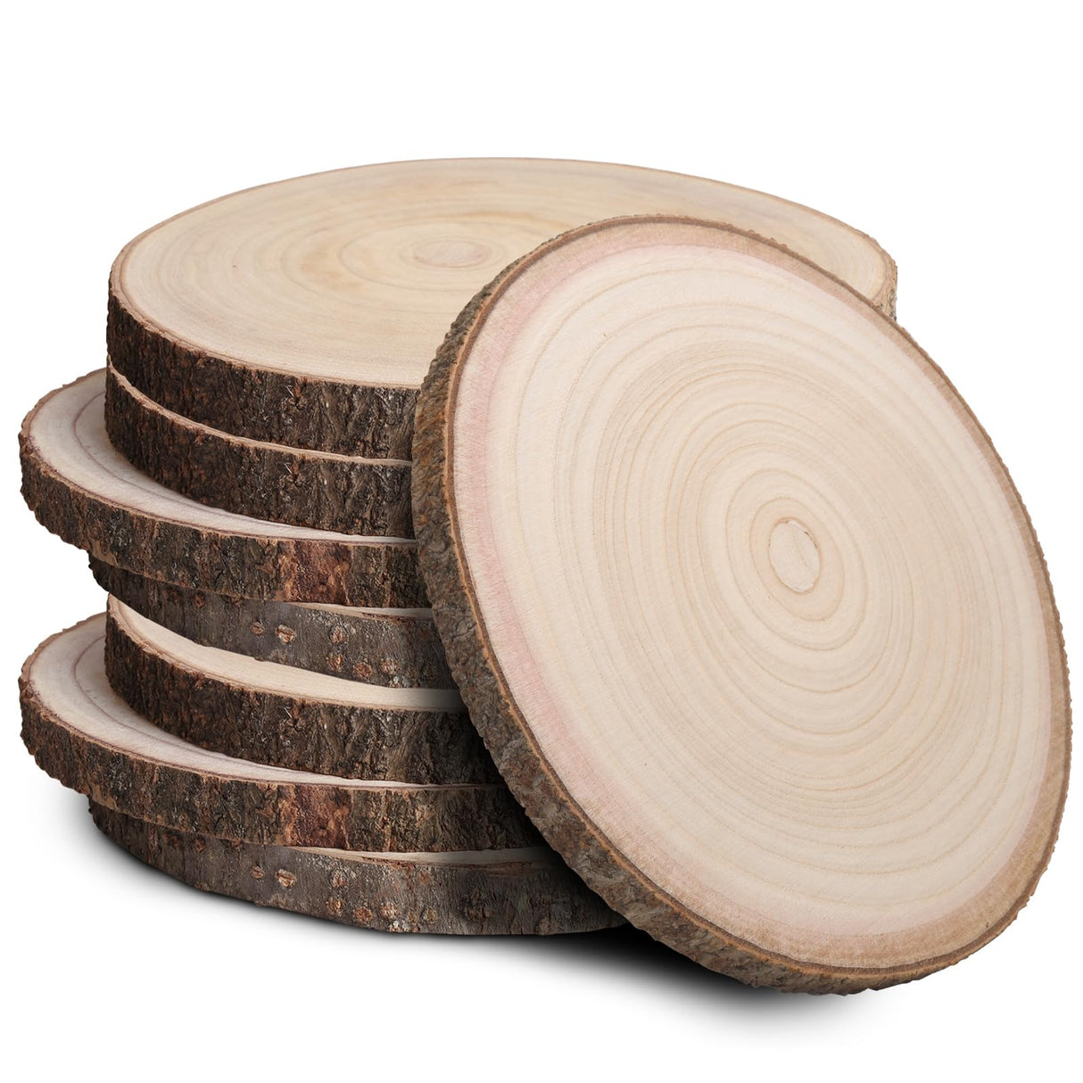 JILTWO 8Pcs 9-10 Inch Unfinished Wood Slices, Wood Rounds Cookies for Crafts, Rustic Wood Circles & Slabs, Wooden Discs for Tables Decor- Perfect for Centerpieces, Art Projects and Rustic Weddings JILTWO