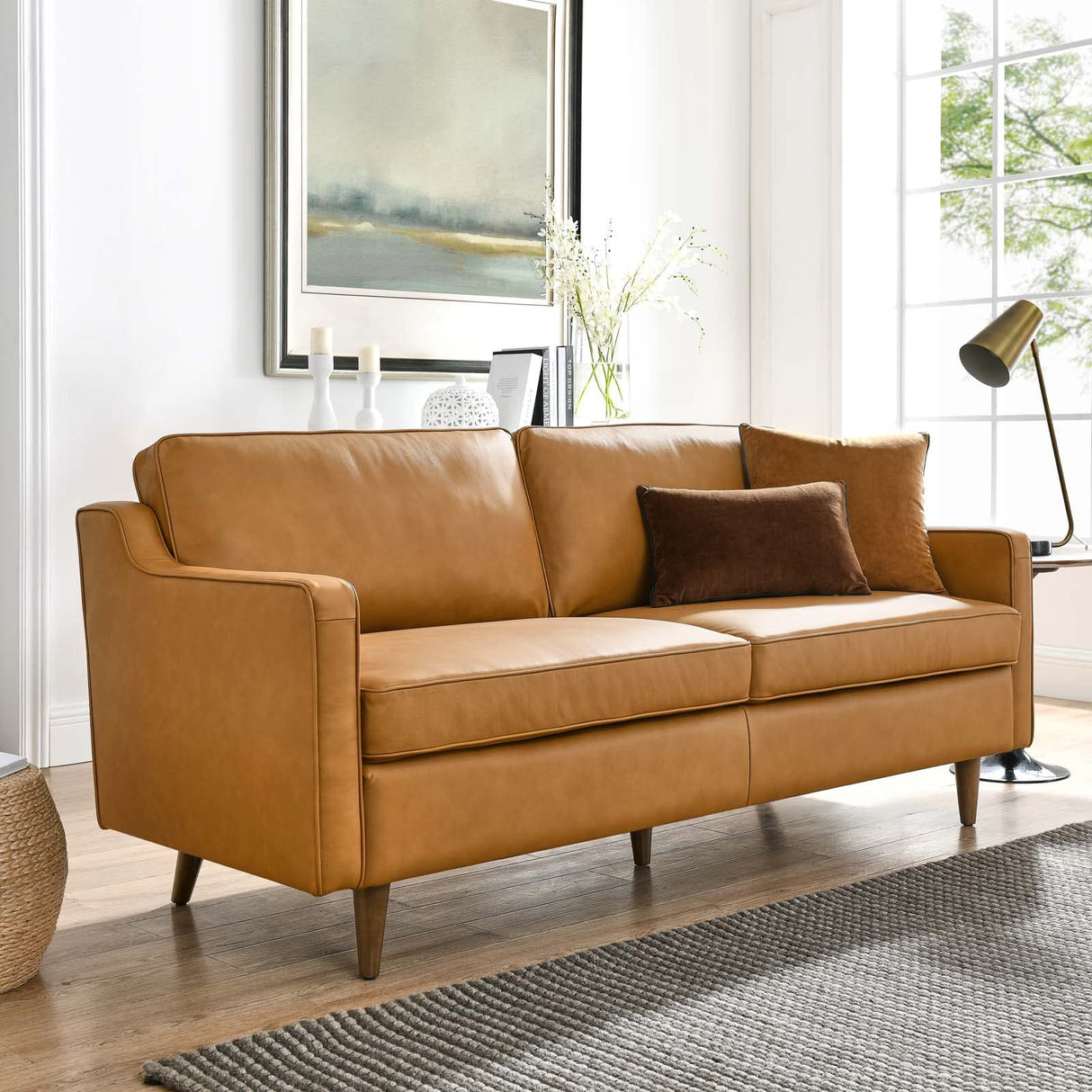 Modway Impart Upholstered Genuine Leather Sofa in Tan Modway