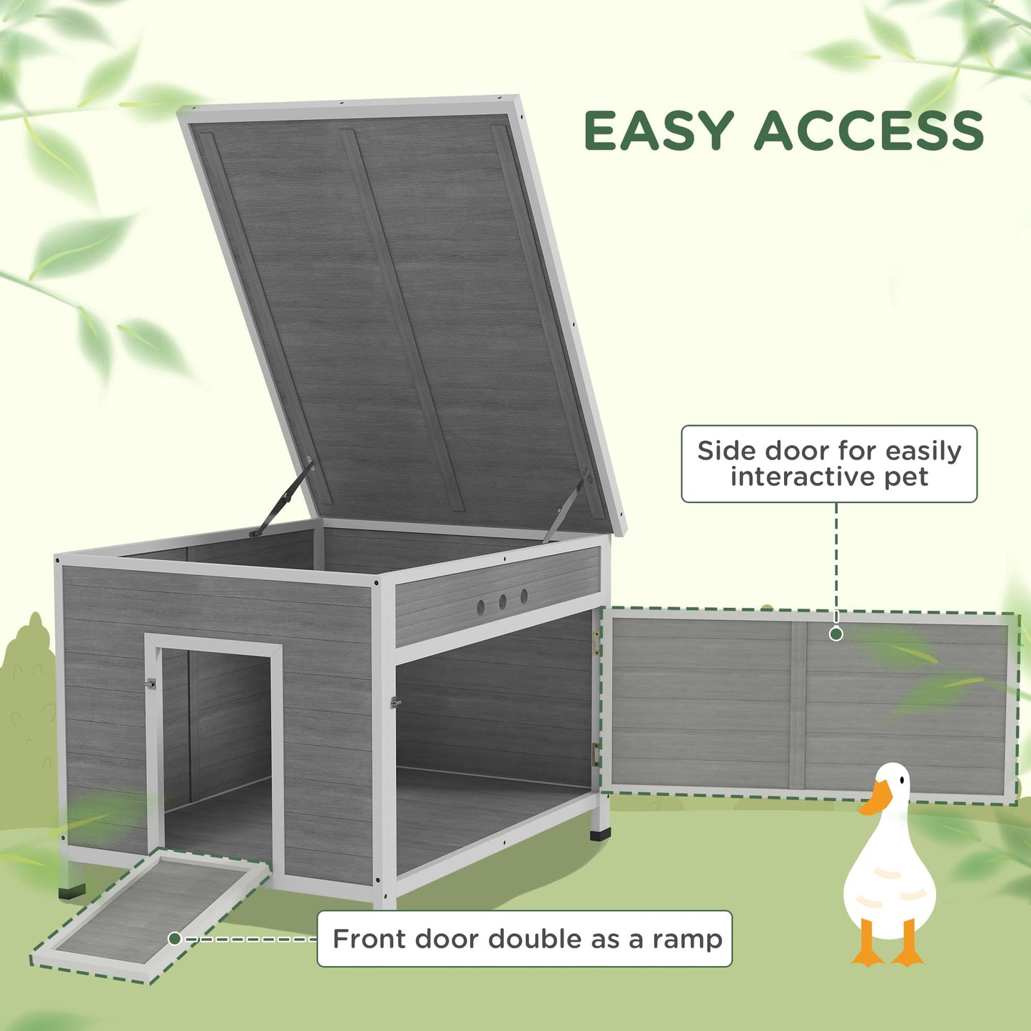 PawHut Duck Coop, Wooden Rabbit Hutch with Openable Roof, Removable Floor, Double Doors, Ramp, Weatherproof Pet House, Small Animal Outdoor Shelter for 3-6 Chickens, Geese 30" x 38" x 30"