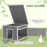 PawHut Duck Coop, Wooden Chicken House Rabbit Hutch with Openable Roof, Removable Floor, Double Doors, Ramp, Duck House for 3-6 Chickens, Geese, 30" x 38" x 30" PawHut