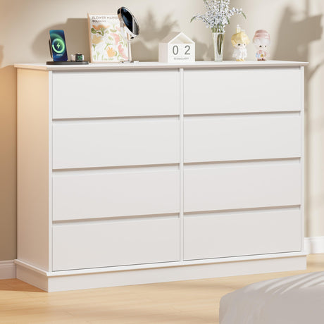 GarveeHome White 8 Drawer Dressers for Bedroom, Chest of Drawers with Deep Drawers, Large Double Dresser for Closet with Wide Top, Horizontal Wooden Dresser for Living Room, Hallway, Kids Room GarveeHome
