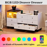 Viplive Dresser, White Dresser for Bedroom, 52 Inch Long Dresser with LED Light, Large Dressers for Bedroom, Modern Wood Dresser & Chests of Drawers, 8 Drawers Dresser for Women Girls Viplive