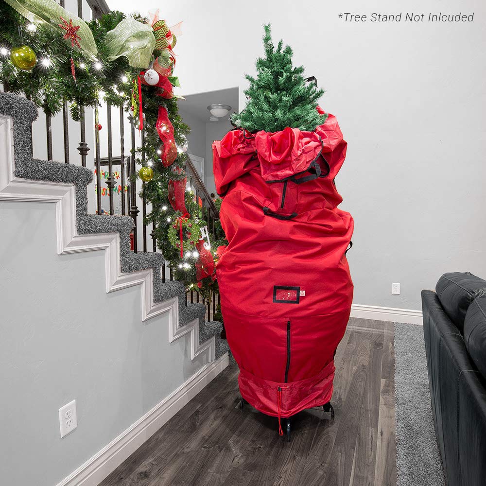 [Red Upright Tree Storage Bag] - 9 Foot Christmas Tree Storage Bag | Store Your Artificial Trees up to 9 Feet Tall - Keep Your Fake Tree Assembled | Hides Under Tree Skirt When Your Tree Is in Use Santa's Bags