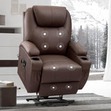 VICTONE Electric Power Lift Recliner Chair for Elderly Reclining Sofa for Living Room with Massage, Side Pockets and Cup Holders (Leather, Brown) VICTONE