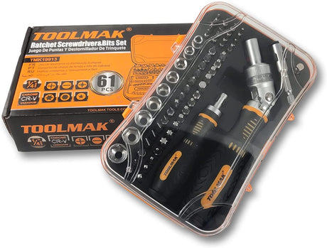 TOOLMAK 61pcs Ratcheting Screwdriver Set,Socket Set,Precision Screwdriver Bit Set with Rotatable Ratchet Handles ＆ Storage Case,Household Repair Tool Kits for Bike Watches and glasses,phones etc... TOOLMAK
