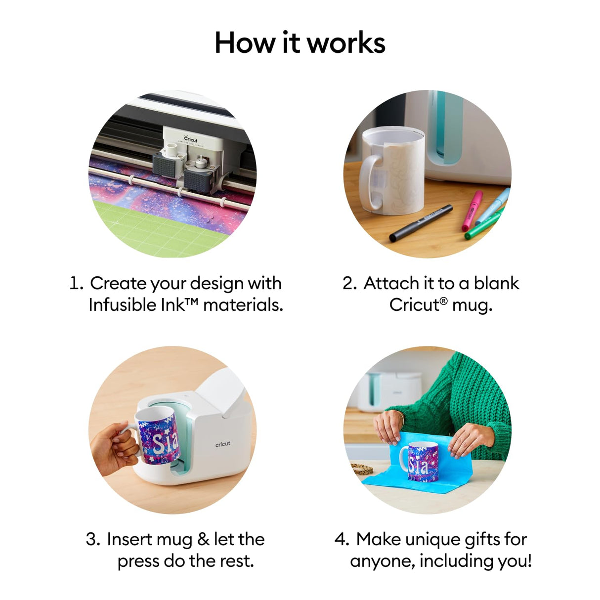 Cricut Mug Press + 4 Blank Mugs (12oz Each) Cricut