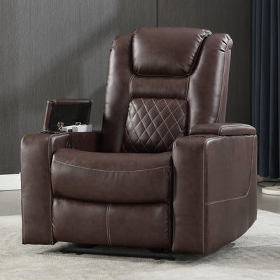 CANMOV Electric Power Recliner Chair with USB Ports and Cup Holders, Breathable Leather Home Theater Seating with Hidden Arm Storage (Red Brown)