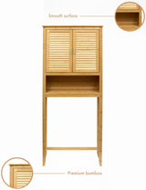 RoyalHouse Bamboo Over The Toilet Storage Cabinet with Bottom Shelf, Free Standing Storage Cabinet, Perfect Bathroom Space Saver with Double Door Organizer RoyalHouse