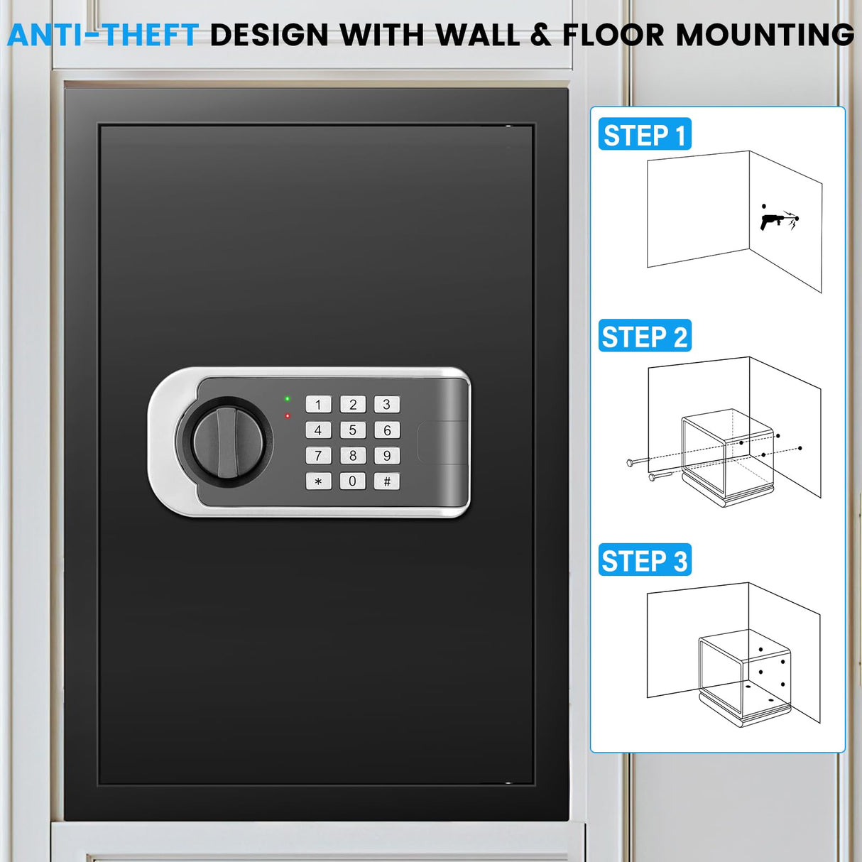 3.0 Cuft Safe Box, Home Safe Fireproof Waterproof, Security Digital Safe Box with Electronic Keypad, Spare Key, Smart Alert, Mute Mode, Anti-Theft Fireproof Safe for Document Money Valuable FOWORE