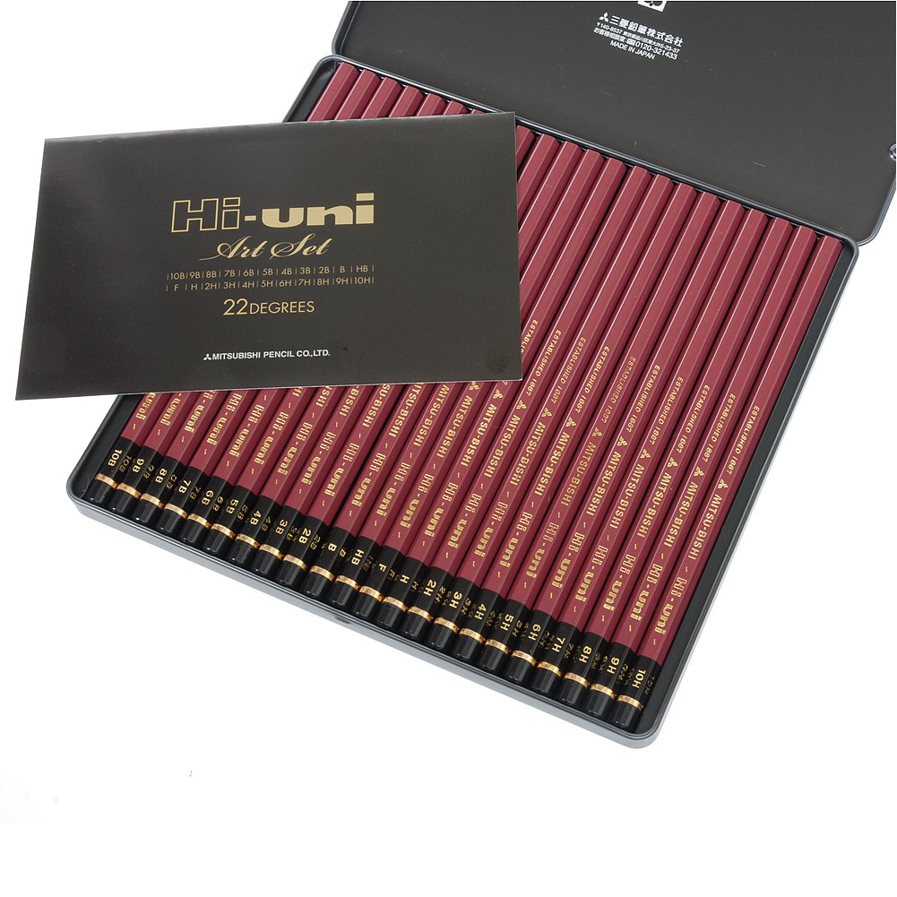 Uni Hi Wooden Pencil Art Set - 10B to 10H - Box of 22 (HUAS) uni