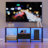 JARHETUN TV Stand with LED Lights, Entertainment Center with Open Shelves and Fabric Drawer, Media Console for 55 Inch TV, Television Stands, Living Room Furniture, Bedroom, Rustic Brown JARHETUN