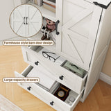 Farmhouse Bathroom Storage Cabinet with 2 Big Drawers and Barn Doors, Kitchen Pantry, Freestanding Storage Cabinet with Adjustable Shelves for Bathroom, Living Room, Kitchen.(Antique White) Befrases