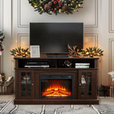 Electric Fireplace TV Stand,Contemporary TV Media Stand,Modern Entertainment Console with 23" Fireplace Inset, TV Media Stand with Storage Space, Media Console for Living Room Bedroom,Espresso Firscook