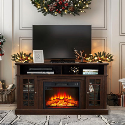 Electric Fireplace TV Stand,Contemporary TV Media Stand,Modern Entertainment Console with 23" Fireplace Inset, TV Media Stand with Storage Space, Media Console for Living Room Bedroom,Espresso