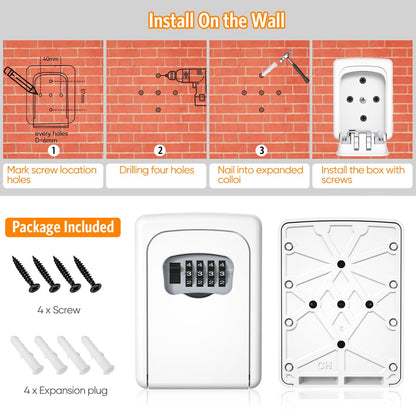 Key Lock Box Wall Mounted, Fayleeko 4 Digit Combination Lockbox for Outside, House Keys - 5 Keys Capacity, Key Safe Security Storage Lock Box for Indoor, Outdoor, Garage, Garden, Store (White - WoodArtSupply