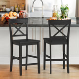 Cozyman Counter Height Bar Stools Set of 2, 24" H Wooden Counter Stools with Back and Footrest, X-Back Farmhouse Barstools for Kitchen Island, Home Bar, Black Cozyman