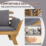 PayLessHere Outdoor Couch Patio Couch Daybed with Adjustable Armrest, Wooden Loveseat with Cushion and Pillow, and Expandable Plate PayLessHere