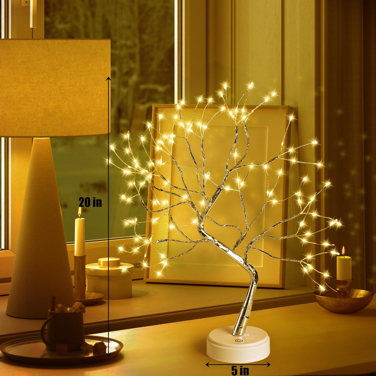 Hbaushun 20" Tabletop Bonsai Tree Light, 108 LED Fairy Light Spirit Tree, Battery/USB Operated, Touch Sensor Switches, DIY Artificial Tree Lamp for Bedroom Desktop Christmas Room Decor (Warm White) Hbaushun