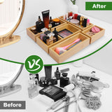 Bamboo Drawer Organizer Set, 5 PCS Multi-Use Individual Wood Storage Organizers, Junk Drawer Divider and Storage Trays Containers for Kitchen, Bathroom, Office Desk, Makeup, Jewelry, Utensils MapleGrace