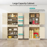 YHAOWORKS Kitchen Pantry Storage Cabinet - Rattan 4 Doors 1 Drawer Tall Cabinet with Adjustable Shelf and 6 Shelves, 72'' Freestanding Cupboard for Living Room, Dining Room, Bathroom (Natural) YHAOWORKS