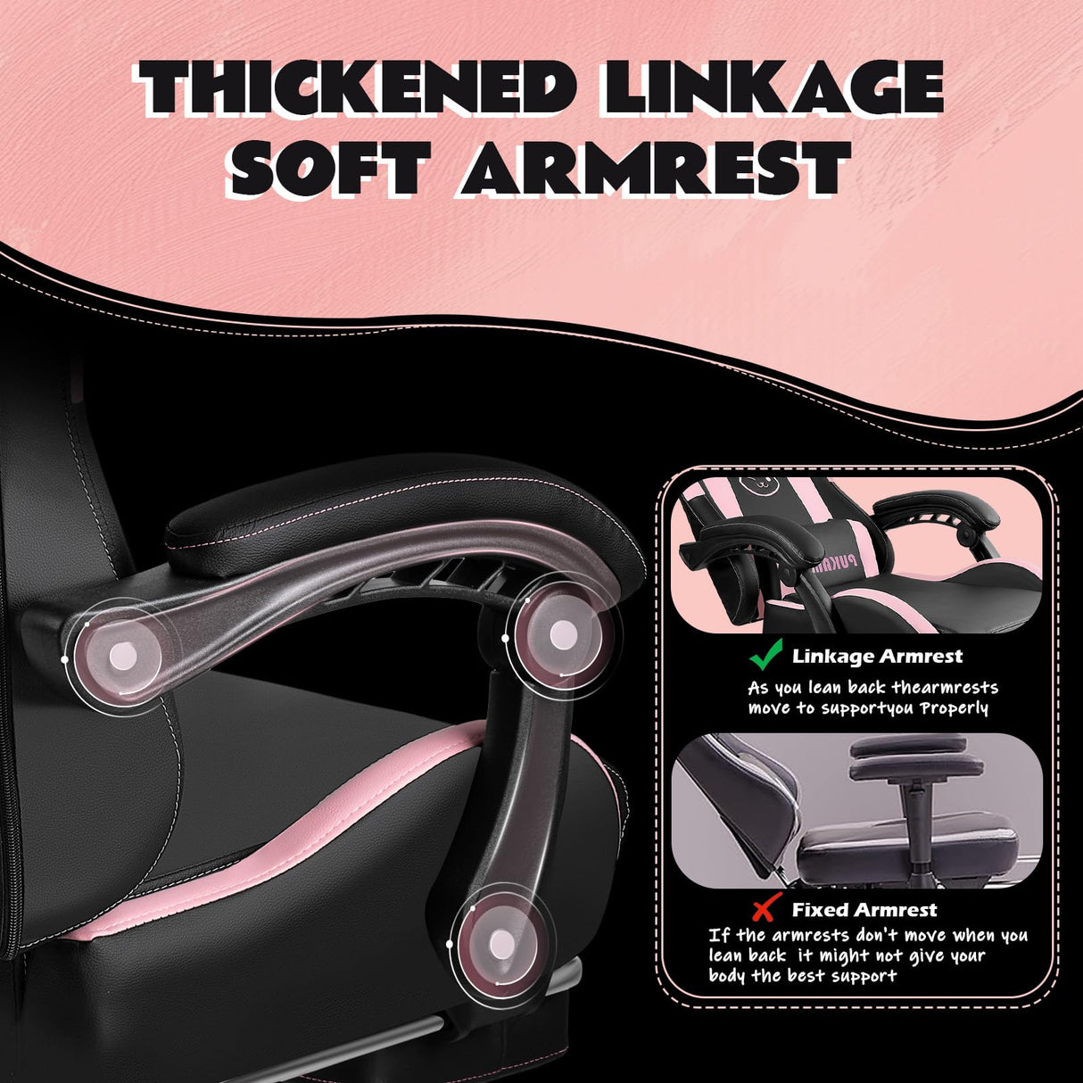 VITESSE Pink Gaming Chair for Girl with Cat Paw Lumbar Cushion and Cat Ears, Ergonomic Computer Chair for Girl with Footrest and Headrest Comfortable Reclining PC Game Chair for Adult,Kid (Black) VITESSE