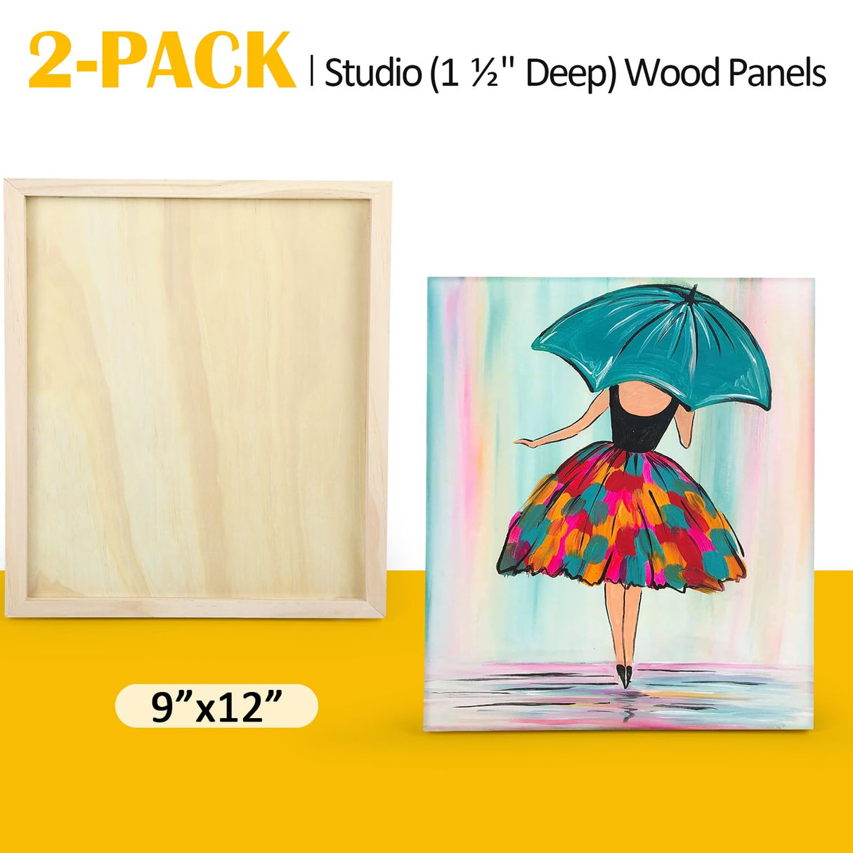 Falling in Art 2 Pack Unfinished Wooden Canvas Panels, 9x12 Gallery Birch Wood Panels Kit, 1 1/2" Deep Art Cradle Boards for Acrylic Painting, Pouring and Burning Falling in Art