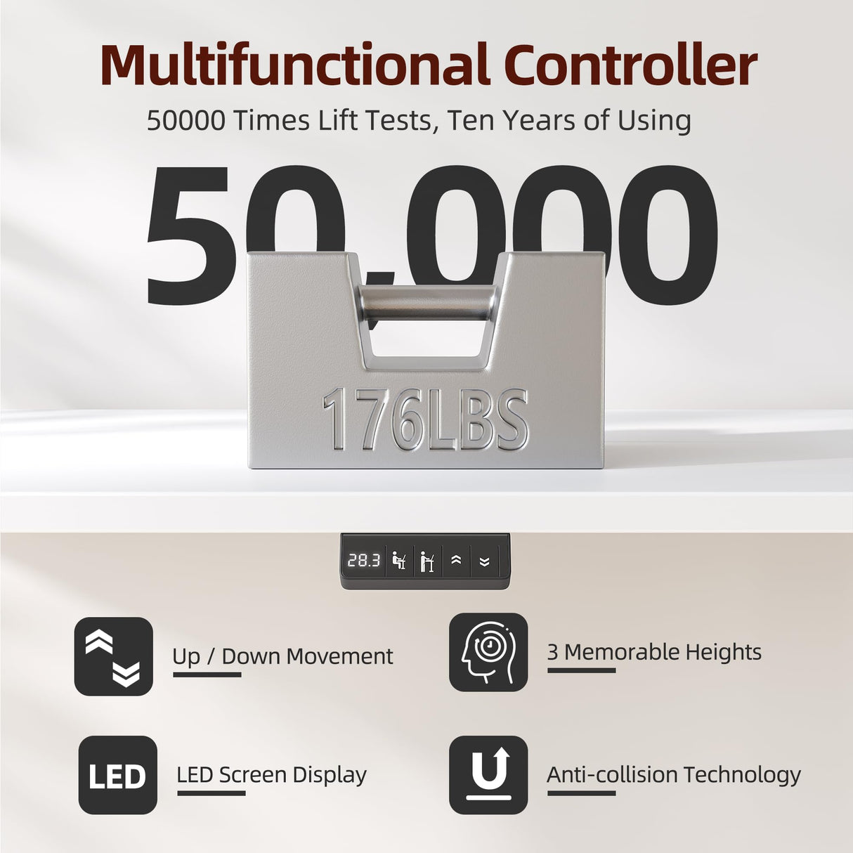 TIQLAB 48 * 24 Inch Standing Desk with Two Drawers, Stand Up Standing Desk Adjustable Height, Electric Sit Stand Desk with Storage Shelf and Splice Board, White TIQLAB