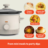 bella 1.5 Qt Slow Cooker with 3 Heat Manual Control, EverGood™ Ceramic Nonstick Coating, Dishwasher Safe Stoneware Pot and Tempered Glass Lid, Tangle Free Cord Wrap & Cool Touch Handles, Oatmilk BELLA