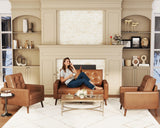 HNY Mid Century Modern 53” Loveseat Sofa, Comfy Upholstered Button Tufted Faux Leather 2 Seater Small Sofa Couch, Lounge Sleeper Love Seats for Small Spaces Living Room Apartment Bedroom, Brown HNY