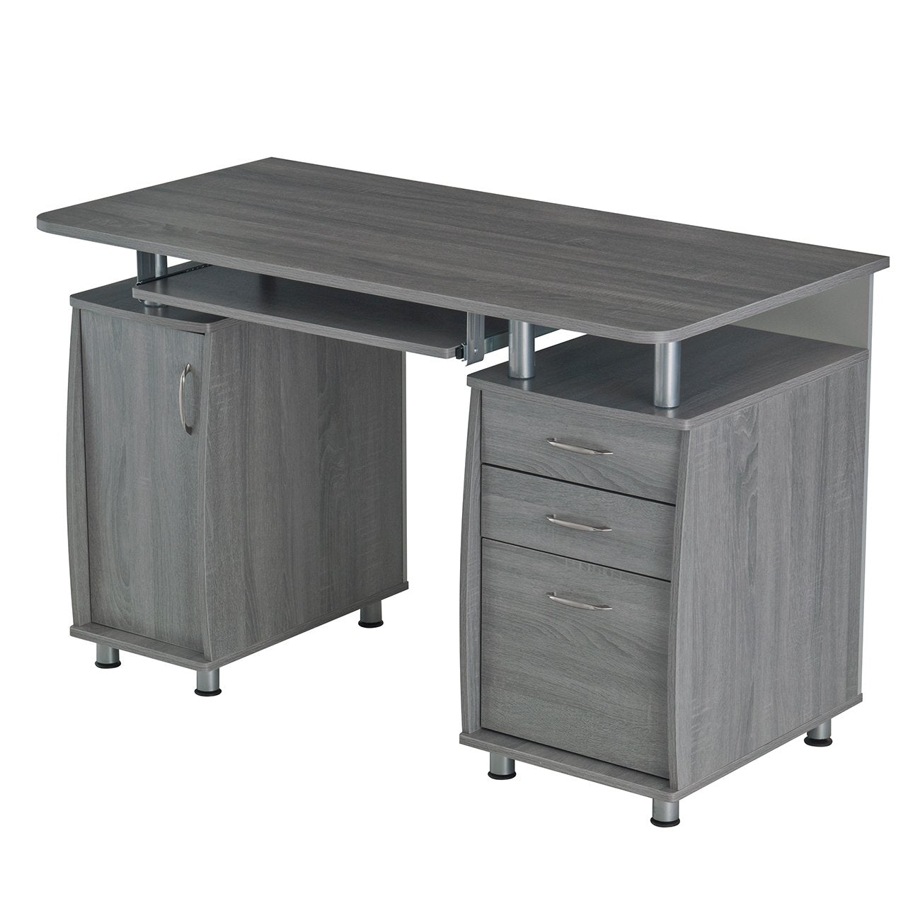 47.5'' Computer Desk with File Cabinet and Drawers, Storage Cabinet with Removable Shelf and Ventilation for CPU, Home Office Desk or Computer Workstation with Keyboard Tray, Grey