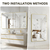 CIVENO 55"x36" Gold Bathroom Mirror, Large Rectangle Mirror, Rectangular Wall Mirror, Rounded Corner Vanity Mirror with Aluminum Metal Frame for Bathroom Bedroom Living Room CIVENO