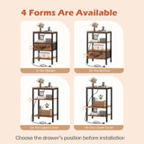 SUPERJARE Nightstand Set of 2, Bed Side Tables with Charging Station, Adjustable Fabric Drawer, Night Stand for Bedroom, 3-Tier Storage End Tables, for Living Room, Rustic Brown SUPERJARE