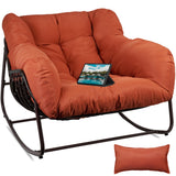 TXGDPIONEER Outdoor Papasan Rocking Chair, Oversized Patio Rocking Chairs with Padded Cushion& Pillow-Comfortable Rocker Egg Chair for Front Porch, Garden, Patio, Backyard,1PC,Red TXGDPIONEER
