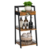 3-Tier Freestanding Bathroom Ladder Shelf with Drawer & Open Storage keomaisyto