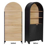 HIUU Tall Arched Bookcase,Rounded 5 Tier Bookshelf Wooden,Arched Kitchen Pantry Cabinet,Black Display Cabinet,Mid-Century Modern Book Case with Door,Black HIUU