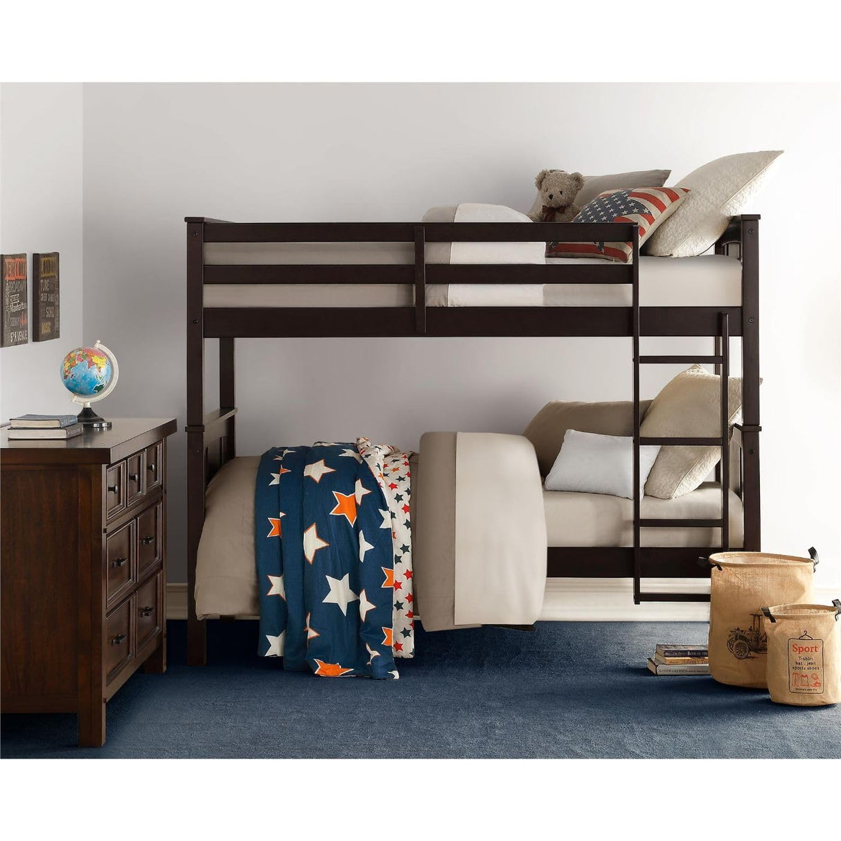 DHP Dylan Espresso Twin-Over-Twin Convertible Bunk Bed with Ladder and Guardrail DHP