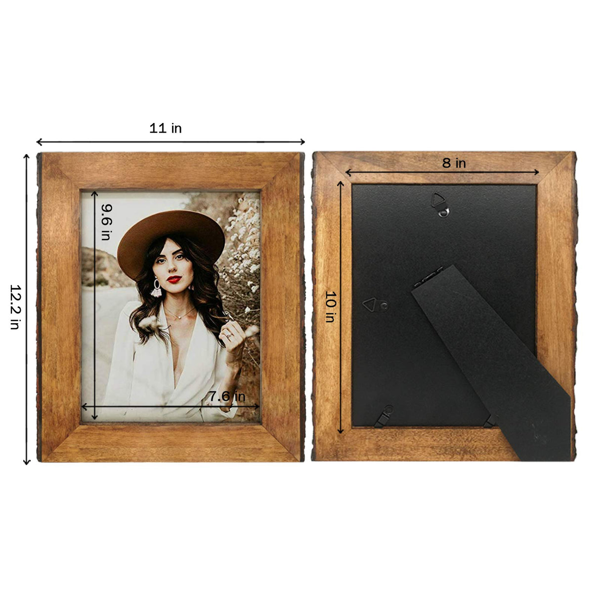 IKEREE 8x10 Picture Frames with Bark Edges, Rustic Wood Photo Frame for Tabletop or Wall Display, Natural Brown. IKEREE