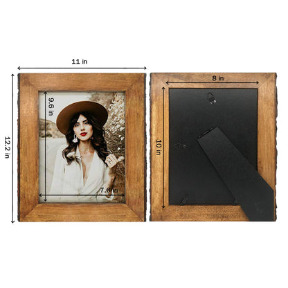 IKEREE 8x10 Picture Frames with Bark Edges, Rustic Wood Photo Frame for Tabletop or Wall Display, Natural Brown.