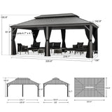 PURPLE LEAF 12' x 20' Permanent Hardtop Gazebo with Galvanized Steel Double Roof and Aluminum Frames Outdoor Large Pavilion Gazebo for Patio Deck Garden, Netting and Curtains Included, Light Grey PURPLE LEAF