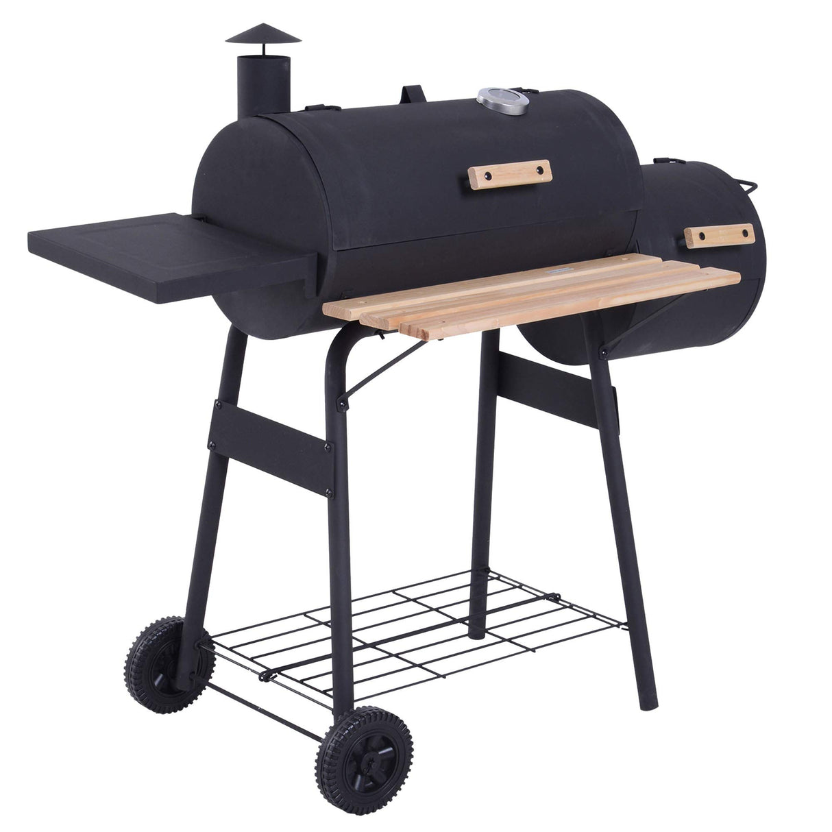 Outsunny 48" Portable Barrel Charcoal BBQ Grill, Steel Outdoor Barbecue Smoker with 232 Square Inches Cooking Space, Storage Shelf, Wheels for Garden Camping Picnic, Black Outsunny