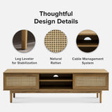 mopio Haylee 59" TV Stand, Modern Boho Farmhouse Entertainment Center, Natural Rattan TV Console, TV Stand with Storage, Media Console, for Living Room (Oak) mopio