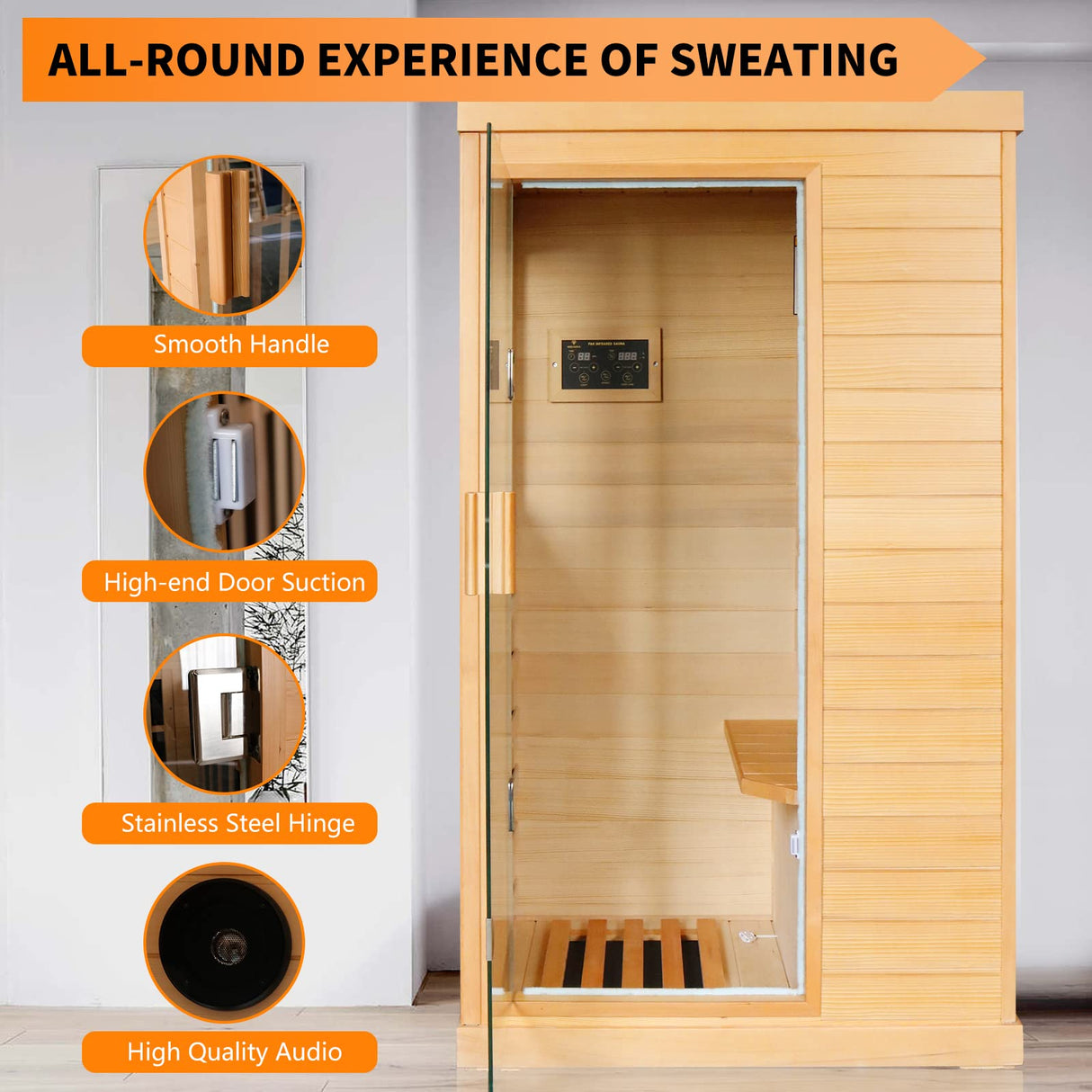 ToTibuy Far Infrared Home Sauna Low-EMF 800W Canadian Hemlock Indoor Sauna with Control Panel, Bluetooth,35.2 * 27.6 * 61.6Inch ToTibuy