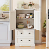 Farmhouse Bathroom Storage Cabinet with 2 Big Drawers and Barn Doors, Kitchen Pantry, Freestanding Storage Cabinet with Adjustable Shelves for Bathroom, Living Room, Kitchen.(Antique White) Befrases