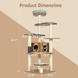 KAMABOKO Tall Cat Tree, 69” Large Cat Tower Multi-Level Platforms with Sisal Scratching Posts, Cat Tree for Large Cats 20 lbs Heavy Duty, Cat Condo Furniture for Active Cats KAMABOKO